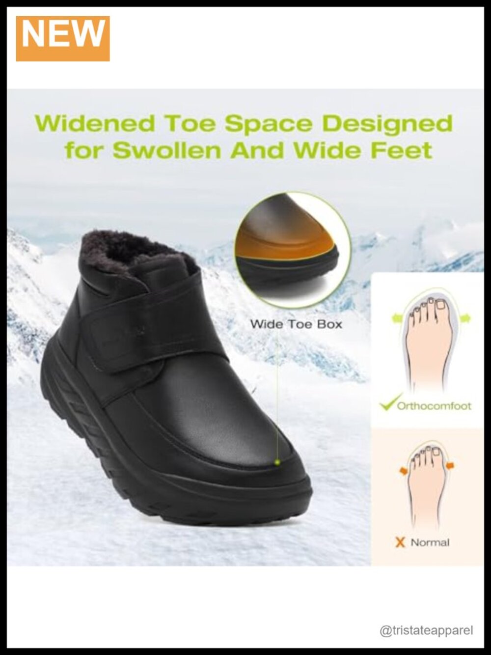 Men's Orthopedic Leather Winter Ankle Boots Wide Toe Box Arch Support - Picture 2 of 6